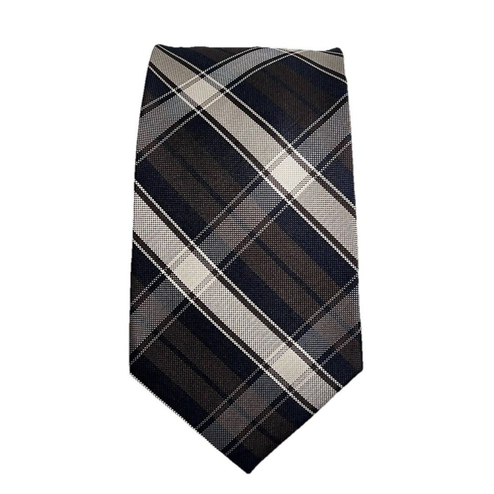 Jos A Banks Executive Collection MENS 100% Silk Brown Plaid Tie 3.5” X 59”NWT